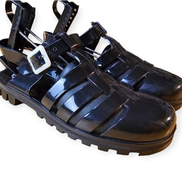 Juju Northampton 1986 Black Rubber Gladiator Jelly Slingback Sandals - Picture 5 of 11